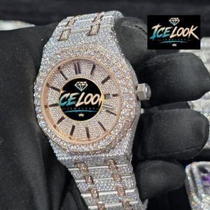Montre ICELOOK de luxe en acier inoxydable 41 mm, mouvement à quartz analogique, cadran en cristal saphir, bracelet en moissanite, haute qualité - Product Image 3