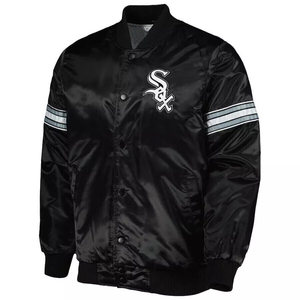 Chicago Black Satin Bomber <b>Jacket</b> <b>Baseball</b> Team Logo Lightweight Varsity <b>Jacket</b> - Product Image 1