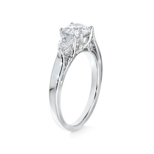 Roy Diamond 18K Rose White Gold Three Stone Lab Grown Diamond <b>Ring</b> Brilliant Pear Shape Side IGI Certified Bridal Custom 4 Prong - Product Image 2