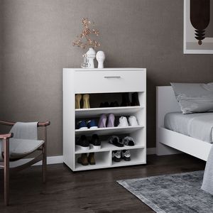 Scarpiera a 3 livelli Alpine con 1 cassetto e 5 ripiani, mobiletto bianco per riporre le scarpe - Product Image 1