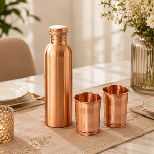 Pure Copper Water Bottle Set with 2 Glasses |Ayurvedic Drinking Bottle Leakproof Copper Storage Bottle Health Wellness Drinkware - Product Image 2