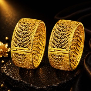 Brazalete de Moda al por Mayor, Chapado en Oro de 14K, 18K, 24K, Estilo Dubái, Joyería Árabe Nupcial, Brazalete Kada Abrible, Latón, Oro, Joyería - Product Image 3