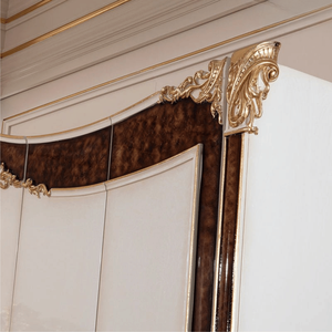 High End French Classic Solid Wood <b>Wardrobe</b> Six Doors Ivory Walnut Gold Accent Carving Closet Luxury Bedroom Furniture Design - Product Image 5