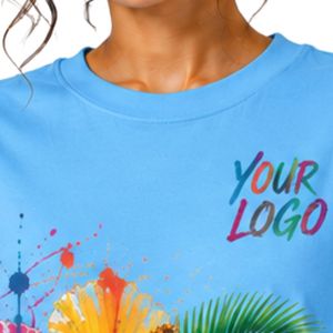 เสื้อยืดโอเวอร์ไซส์สีฟ้าพาสเทลลายดอกชบาแบบทรอปิคอลของเปอร์โตริโกสำหรับผู้หญิง พิมพ์ลายกราฟิก รับทำโลโก้ เสื้อยืดลำลองผ้าฝ้ายสำหรับฤดูร้อน ขายส่งแบบ OEM - Product Image 5