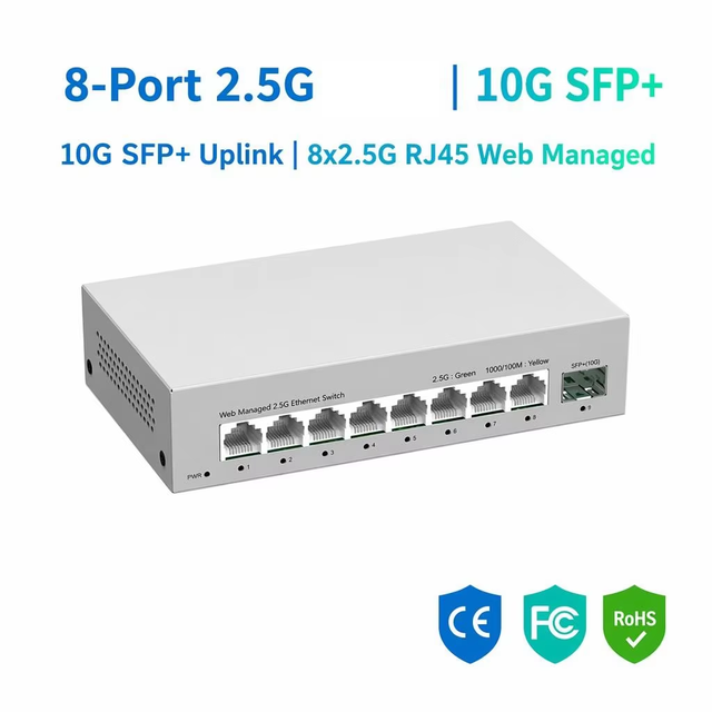 8-Port Ethernet Switch QoS Function for CCTV IP Camera 10G SFP+ Uplink 8 2.5G RJ45 Web Managed 60Gbps Switch Capacity