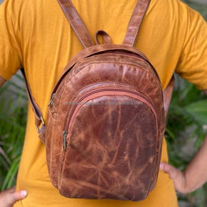 Dark Brown Full Grain Leather Vintage Men's Retro Real Genuine Cowhide Daypack Cow Leather Travel <b>Backpack</b> for Men Women - Product Image 2