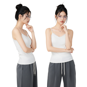 Débardeur côtelé pour femme de haute qualité à fines bretelles avec bordure en dentelle et volants, en tissu doux et élastique, idéal pour l'été – Vente en gros - Product Image 1