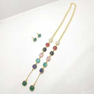 Conjunto de Joyería Nupcial con Collar de Cadena Larga y Pendientes, Chapado en Oro de 18K, Diseño Geométrico en Capas, Elegante y Atrevido para Mujer - Product Image 2