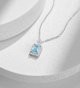 Aquamarine Topaz Vintage Gold Plated Sterling Silver Charm Necklace Bridal Jewelry Anniversary Birthday Gift for Her Elegant - Product Image 5