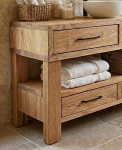 Mueble de baño de madera maciza con almacenamiento de varios cajones y estructura de estantería abierta, ideal para baños de interior modernos. - Product Image 4