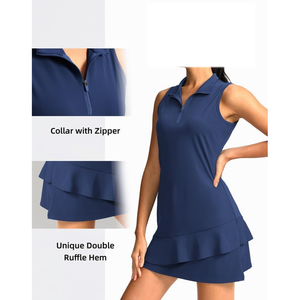 Robe de golf sans manches bleu marine pour femme, col polo, séchage rapide, respirante, légère, tricotée, sportive, couleur unie, pull-over - Product Image 4