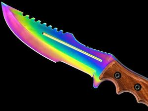 Cuchillo de caza con punta curva y revestimiento arcoíris, mango de madera, hoja de acero inoxidable con borde dentado, hecho a mano y personalizado - Product Image 3