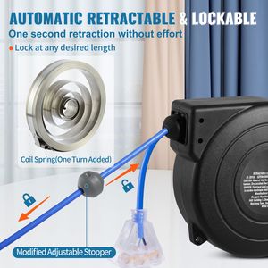 Avvolgicavo Retrattile Rinforzato da 15 Metri 14AWG/3C SJTOW con Presa Tripla Illuminata 13 Amp, Cavo da 1,5m, Connettore CEE Maschio - Product Image 5