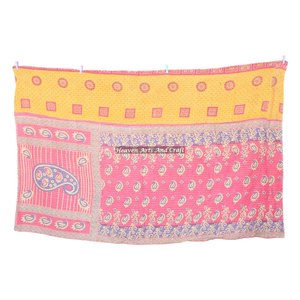 Latest Design Vibrant Color <b>Indian</b> Kantha Quilt <b>Indian</b> Reversible Hand Stitched Heavy <b>Throw</b> Old Sari Blanket Patch Work Heavy - Product Image 2