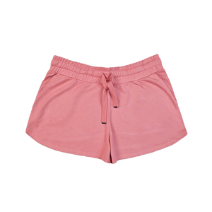 Shorts en tissu éponge pour femme, taille mi-haute, coupe sportive, taille élastique, bouton, séchage rapide, marron, coton, respirant, tissu tricoté - Product Image 1