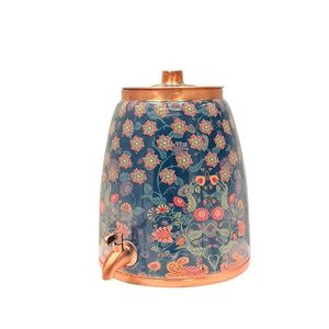 Distributeur d'eau en cuivre avec motif floral bleu et robinet pour usage domestique - Product Image 1