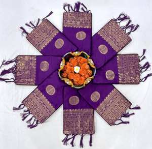 Sari de Seda Suave Morado con Borde de Zari Dorado, Estilo Kanchipuram, para Bodas Tradicionales Indias, Invierno, Sin Arrugas, Protección Solar - Product Image 5