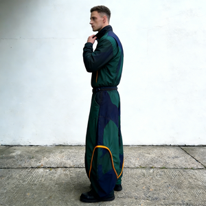 Survêtements d'hiver pour hommes, deux pièces, blocs de couleur contrastés, passepoil, fermeture éclair, pantalon large, mélange de nylon, respirant, écologique - Product Image 2