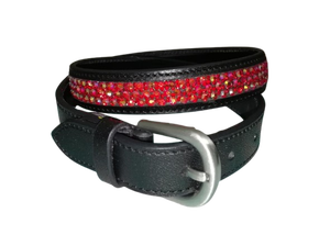 Ceinture en cuir véritable noir avec incrustation de strass, boucle à ardillon décontractée pour femmes, fournisseur équestre Annabelle. - Product Image 3