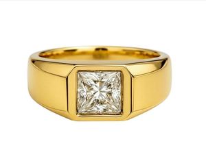 Bague unisexe en moissanite taille princesse, argent sterling 925 plaqué or jaune, luxe moderne, bague de fiançailles carrée, pour mariage et fête - Product Image 1