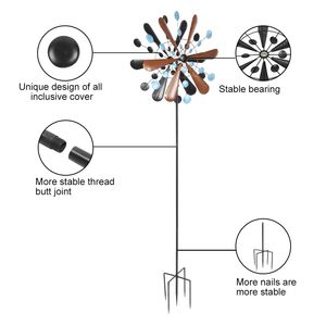 Mulino a vento in ferro battuto con foglie di rame e punti blu, decorazione per esterni, giardino e prato YJ - Product Image 3