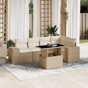 Conjunto de Sofá de Jardín de Ratán Sintético Color Beige con Acero con Recubrimiento en Polvo y Vidrio Templado, Muebles Duraderos para Exteriores - Product Image 1