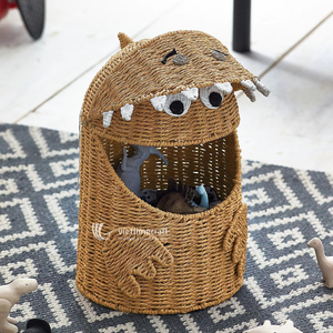 Paper Rope Monster Toy Basket Fun Woven Dinosaur Storage Bin Lid Durable Artisan Kids Nursery Organizer Playroom Decor <b>Wardrobe</b> - Product Image 4