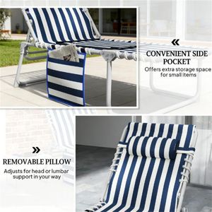 Sedia Pieghevole Blu e Bianca per il Tempo Libero, Sedia per Prendere il Sole e Relax - Product Image 3