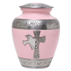 Urne funéraire en aluminium blanc pour adulte, avec gravure de croix et d'oiseau argentés, urne funéraire en métal pour cendres humaines - Product Image 4