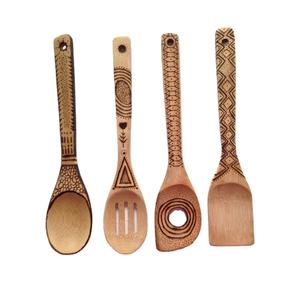 Hermoso Juego de Cucharas de Madera Hechas a Mano con Grabado Láser, Hechas de Madera Natural, Utensilios de Cocina Esenciales, Ecológicos, Más Vendidos - Product Image 1