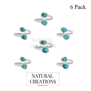 Anillo de Turquesa en Forma Natural con Baño de Oro Rosa, Estilo Clásico para Compromiso, Aniversario y Regalo para Fiestas, Paquete de 6 - Product Image 1