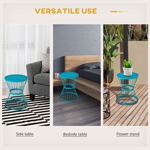Tavolino da Giardino in Acciaio da 16 Pollici con Design a Clessidra, Tavolo d'Appoggio per Esterni e Interni, Blu - Product Image 6