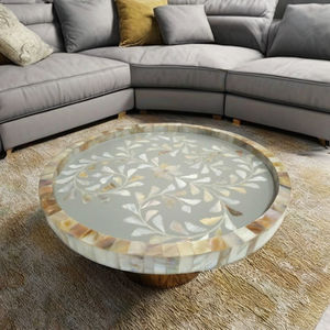 Bandeja de Servicio Decorativa de Lujo Moderna con Incrustaciones de Madreperla (MOP) y Base de Madera Floral Hecha a Mano para Mesa de Centro - Product Image 1