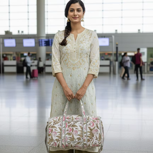 White <b>for</b> Floral Printed Cotton Casual Travel Duffle <b>Bag</b> Large Capacity Weekend Shoulder Handbag Front Pocket Adjustable - Product Image 2