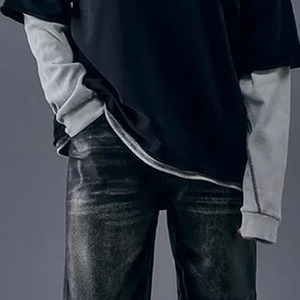 Oversize Double <b>Layer</b> T-Shirt Custom Print Knit <b>Top</b> 100% Cotton Quick Dry & Breathable for Men - Product Image 5