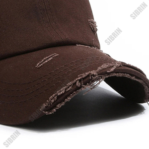 Casquette SIBRIN personnalisée en sergé de coton marron délavé, casquette de baseball à visière incurvée déchirée, pour motorsport, skateboard, streetwear et activités de plein air - Product Image 2