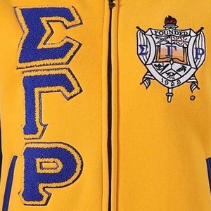 Sigma Gamma Rho Fleece Varsity <b>Jacket</b> Chenille Embroidery Greek Sorority Apparel Women Premium <b>Zip</b> <b>Up</b> - Product Image 4