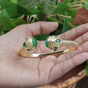 Green jade and Emerald Quartz <b>Boho</b> Style Cuff <b>Bracelet</b> Solid Brass 18k Gold Plated Designer Front Open <b>Bracelet</b> Unisex Jewelry - Product Image 3