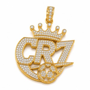 Collar Deportivo de Lujo Personalizado con Colgante de Corona de Fútbol, Oro Amarillo de 18K, Diamante Cultivado en Laboratorio, Número 7, Estilo Iced Out, Venta al Por Mayor - Product Image 4