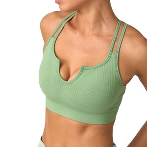 Sujetador deportivo sin costuras para mujer, con espalda cruzada, acanalado, push-up, para gimnasio, yoga, fitness, ropa deportiva, logotipo personalizado, OEM - Product Image 3