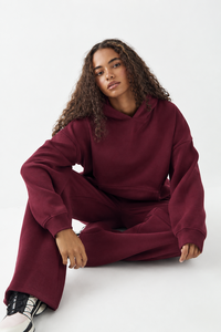 Wholesale Women's Burgundy Oversized Hoodie Wide Leg Sweatpants <b>Set</b> Casual <b>Two</b> <b>Piece</b> Pullover Tracksuit <b>Lounge</b> Wear Streetwear - Product Image 5