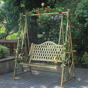 Chaise suspendue de jardin en fer forgé de style victorien pour 2 personnes, robuste, avec coussin non imperméable, en métal, pour extérieur, patio - Product Image 4