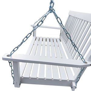 Dondolo a dondolo in legno con braccioli per esterni, patio, giardino, cortile, veranda o portico anteriore, con catene di sospensione - Product Image 4