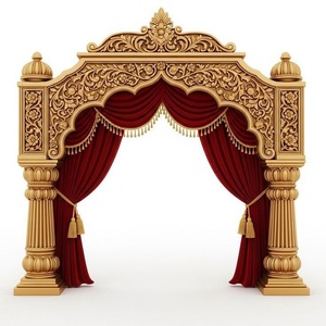 Décoration de portail d'entrée de temple pour mariage en extérieur, thème doré, en fibre, style traditionnel de luxe - Product Image 1