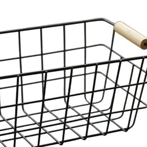 Panier de rangement en fil métallique avec poignée en bois, organisateur portable en métal pour le bureau, la salle d'étude, la cuisine, les collations, les fruits et les légumes - Product Image 3
