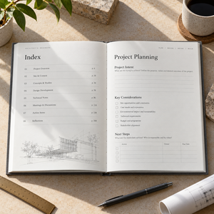 LABON Custom Architect Deskbook Slate Grey Bookcloth Notebook Modernist Blueprint <strong>Project</strong> <strong>Planner</strong> - Product Image 2