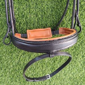 Bride de cheval en cuir rond noir design pointillé muserolle couleur beige bride en cuir rembourrée souple - Product Image 3