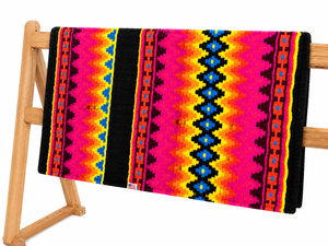 Colorful Zigzag Pattern Western Saddle Pad Polyester Material Fleece Lined Wool Shell Black Pink Yellow Blue Red <b>Orange</b> - Product Image 2