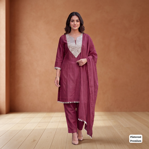 Ensemble Kurti traditionnel pour femmes avec col brodé et pompons, coupe ample, longueur cheville, tenue décontractée, style Inde Pakistan - Product Image 4