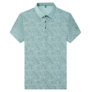 Polo de Manga Corta para Hombre, Estampado Geométrico, Tejido Transpirable, Estilo Casual, Azul Claro, con Patrón - Product Image 1